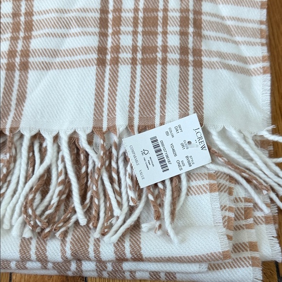 J. Crew Tan and White Plaid Scarf - Picture 1 of 4
